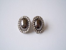Ear Clips Earrings Vintage Rhinestone & Stone Hematite? 14,7 G/2,3 X 1,9 CM
