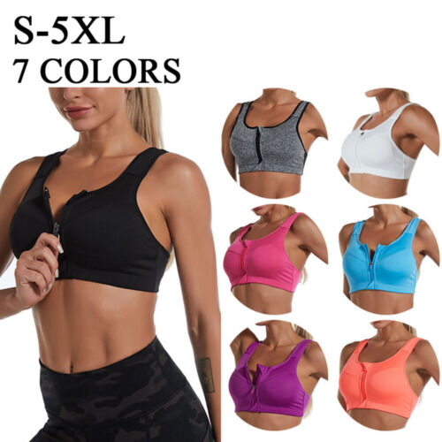 Women's Summer High Impact Front Zipper Closure Adjustable Padded Sports Bra US* - Afbeelding 1 van 30