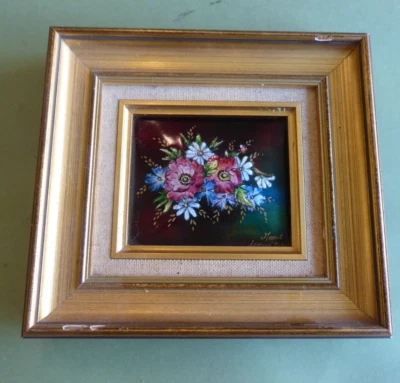 ANCIEN TABLEAU EMAUX DE LIMOGES signé par maitre MENOT CADRE EN BOIS vintage - Photo 1/4