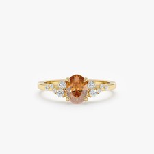 Oval Cut Yellow Citrine Yellow Gold Plated On 925 Silver Engagement Ring For Her