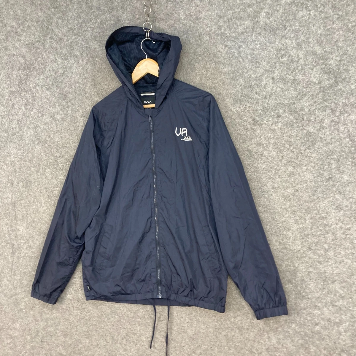 RVCA Mens Jacket Size M Medium Waterproof Blue Spray Hooded Zip 22232