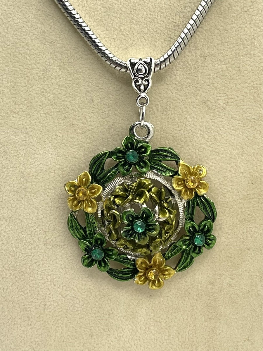 Jewellery Garden Locket Design Green Yellow Enamel Flower Garden