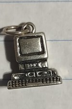 Vintage Desktop Computer Charm Sterling Silver PC MS-DOS CRT .5"