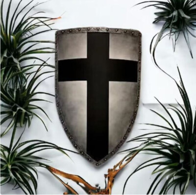 Medieval Crusader Shield Battle Knight Warrior Shield Templar Black Cross Design