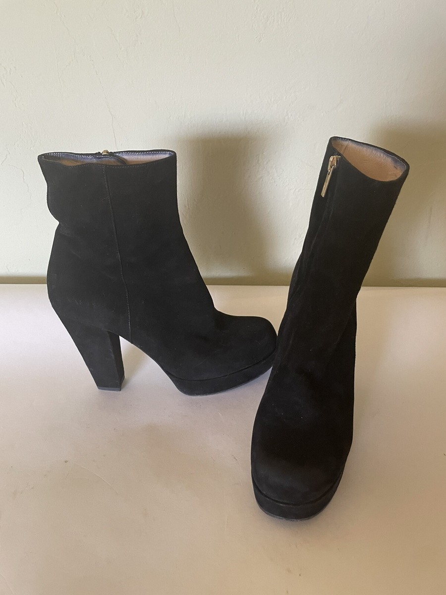 Yves Saint Laurent Black Suede Platform Mid Calf Boots size Yves Saint Laurent Black Suede Platform Mid Calf Boots size