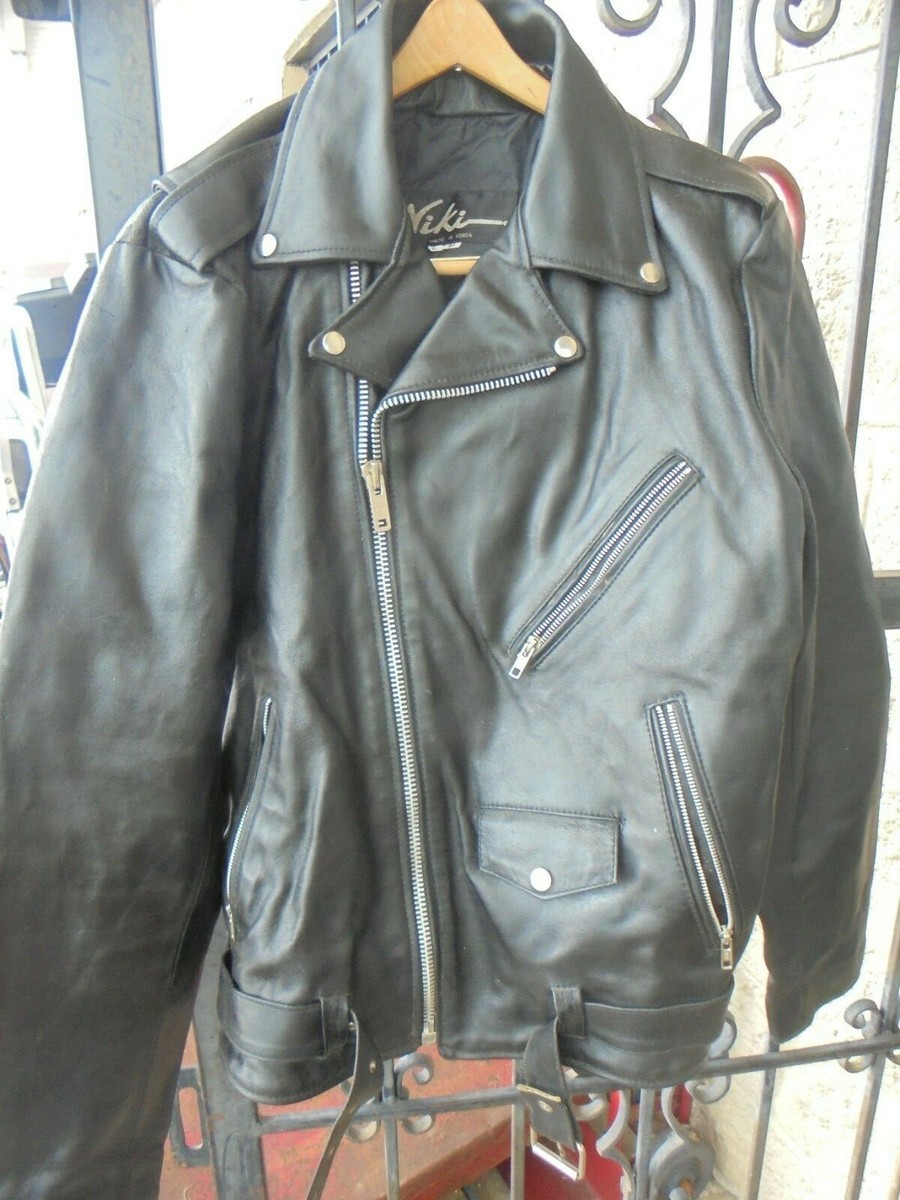 Niki Vintage Leather Motorcycle Jacket Size L 44 Black Men