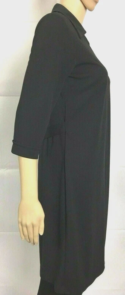 Vestido Camisa Hillard & Hanson Mujer 6 Negro Cuello en V Abotonado Manga 3/4 Foto 4 de 4