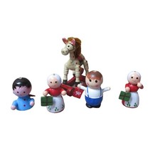 5 Pc Rocking Horse  People Wooden Christmas Ornaments - VINTAGE
