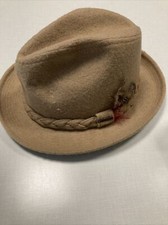 Vtg Stetson Mens Size 7 1/4 Fedora Hat 100 Wool Made in USA Tan VHTF - Read