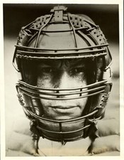 This New Clear-Vision Baseball Catcher's Mask Worn By Bubbles Hargra - Old Photo