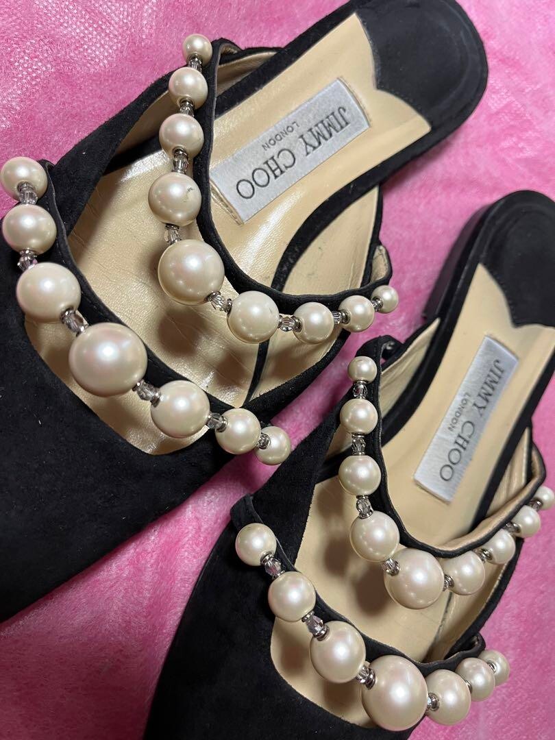 JIMMY CHOO pearl Bijou Flat Sandals Mules Pumps Shoes Women Size