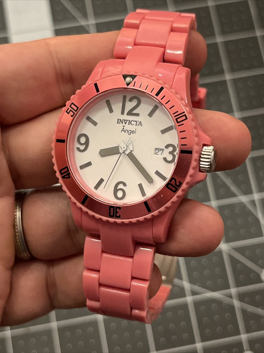 Invicta Ladies Angel White Dial Pink Plastic Watch 1209 Swiss