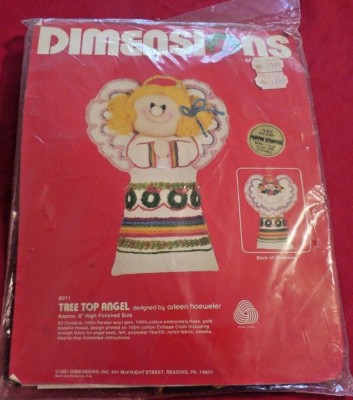NEW!  Vntg 1981 Dimensions Crewel Embroidery Kit ''Tree Top Angel'' w Stuffing  8''