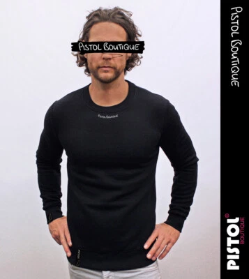 Pistol Boutique Sweat à Capuche Noir Coton Coupe Droite Col Rond Logo - Photo 1/4