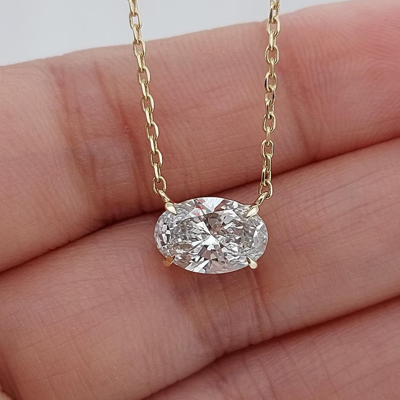 2 Ct Oval Lab Grown Diamond F Color VS1 Clarity Floating Pendant 14k Yellow Gold