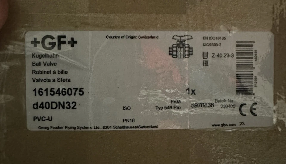 Georg Fischer Kugelhahn Typ 546 Pro d40DN32 PVC-U PN16 161546075 GF NEU - Bild 2 von 2