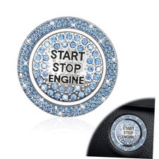 Set of 2 Pieces Sparkly Push Start Button Cover Bling Sticker for Car Blue