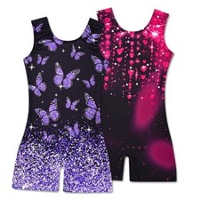 2 Packs Gymnastics Leotards for Girls Mermaid 5-6 Years 1 Butterfly heart