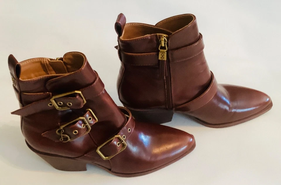 Botín para mujer marrón puntiagudo dedos hebilla correa estilo occidental talla 9 Foto 3 de 4