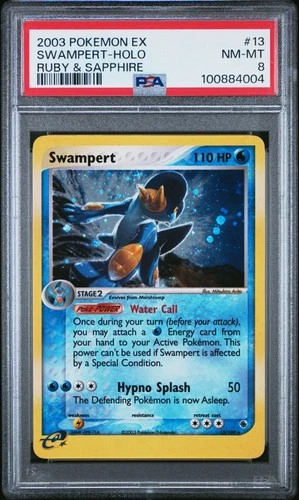 2003 POKEMON EX RUBY & SAPPHIRE #13 SWAMPERT-HOLO PSA 8