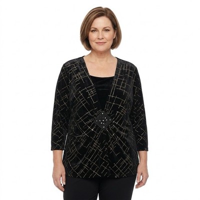 Notations Woman Black Sparkly Fancy Jacket Tank Duet Velvet Top Glitter XL NWT