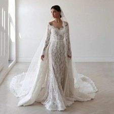 Elegant Mermaid Wedding Dresses Long Sleeves Detachable Sleeves Bridal Gowns