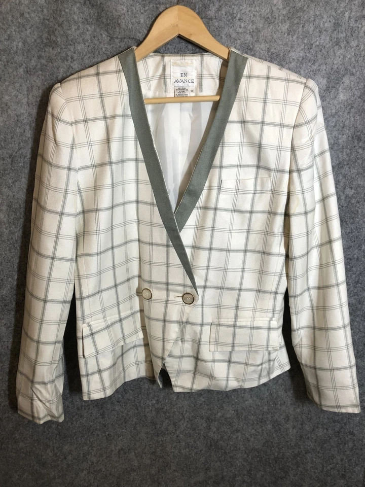 En Avance Falda Traje Mujer 10 Cuadros Blazer Chaqueta Lápiz Conjunto de Carrera Hecho en EE. UU. Foto 3 de 4