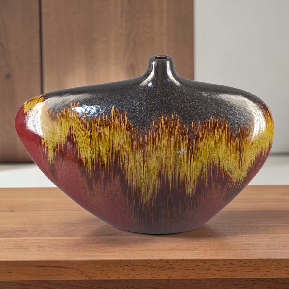 Mid-Century-Modern Style Abstract Shape Drip Glaze Pottery Vase