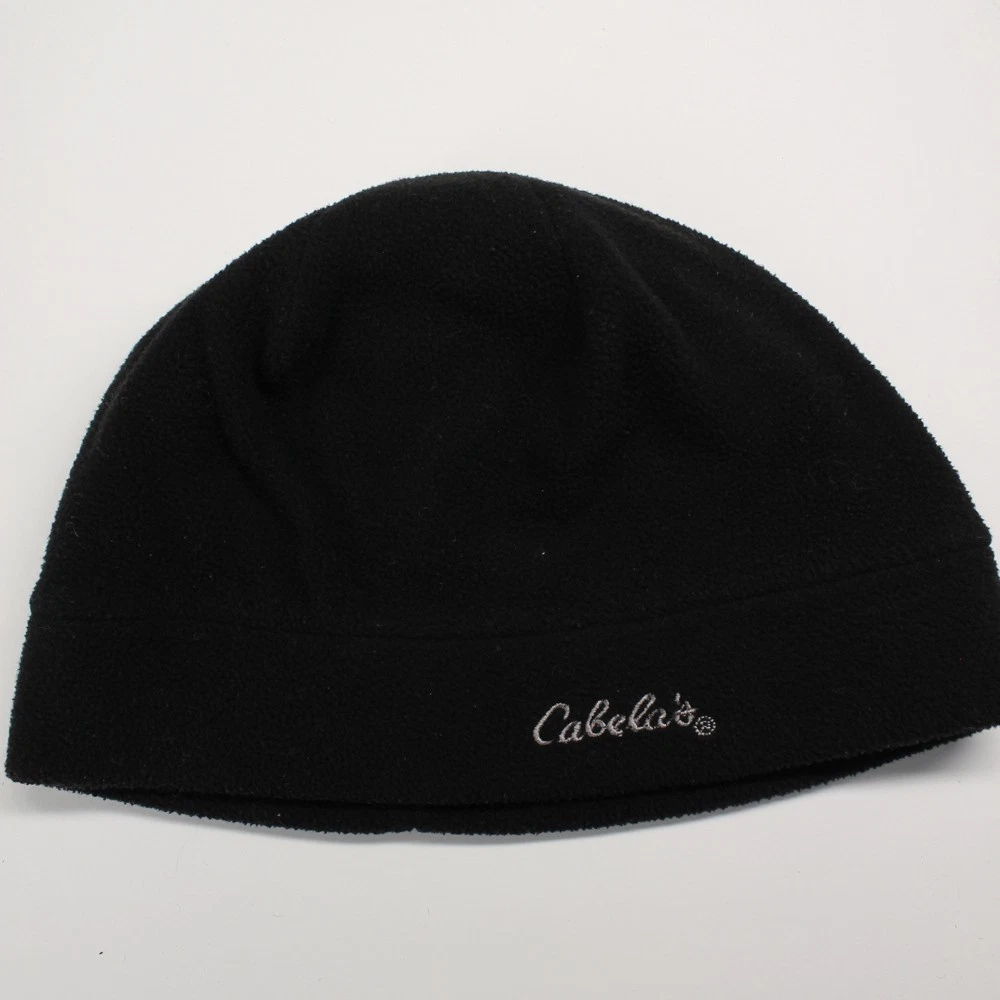 Cabela's round top plain black fleece winter cap item 960561