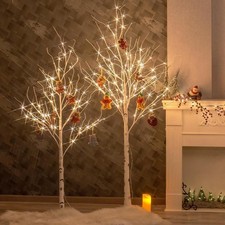 EAMBRITE White Christmas Twig Trees Set of 6FT 5FT Birch Tree Warm RRP £61