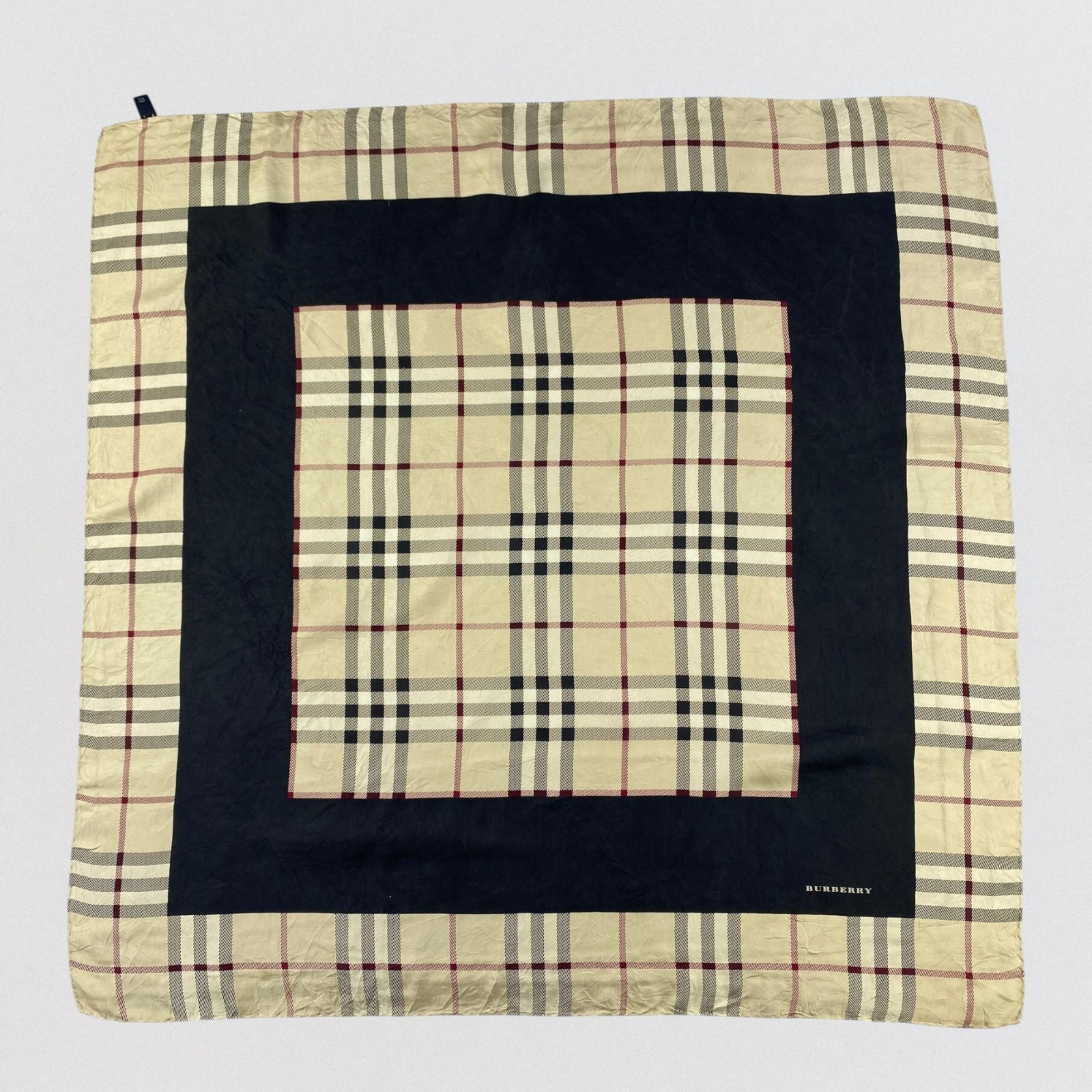 Vintage Burberry Silk Scarf Navy Blue Nova Check Made in Italy Square 33