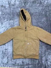 Carhartt Youth Brown Duck Canvas Quilt Lined Hooded Active Jacket 6