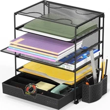 5 Tier Document File Tray with Supplies Sliding Drawer and Pen Bucket