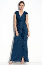 Adrianna Papell Faux Wrap Chiffon Gown Sz 10 Blue Navy