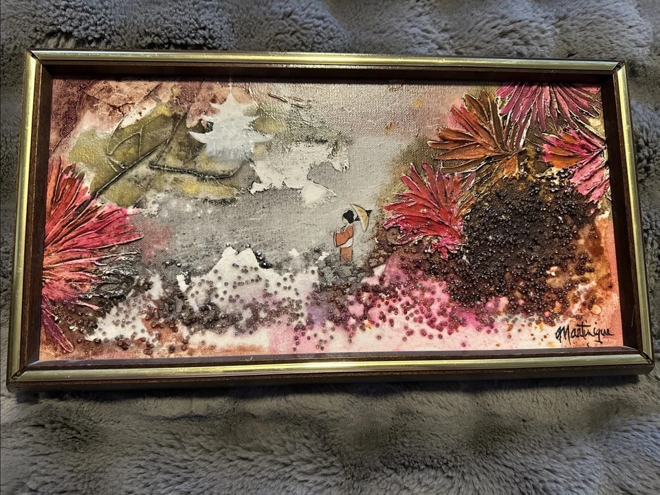 ORIGINAL ACRYLIC AND MIXED MEDIA ON CANVAS SIGNED ARTIST LIN MARTINIQUE 8”x16” - Image 2 of 4