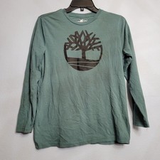 TIMBERLAND Long Sleeve T-Shirt Green Graphic Tree Logo 100 Cotton Youth L 14/16