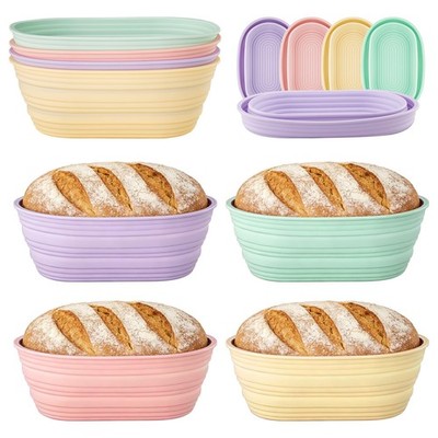 4 PCS 10Inch Silicone Bread Proofing Baskets Oval Banneton Basket Collapsible...