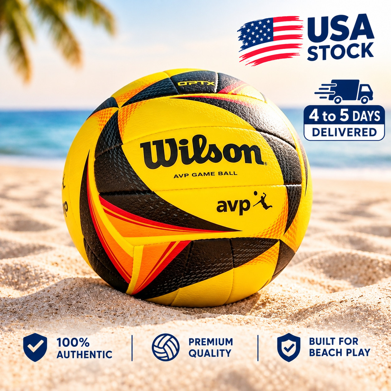 Wilson AVP OPTX Official Beach Volleyball Tour Match Game Ball - Black/Yellow