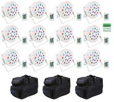 12 Rockville BATTERY PAR 50 White Rechargeable LED DMX DJ Wash Up-Lights Bags