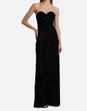Halston Women's Black Chiffon Devoré Leopard Strapless Rosalie Dress Size 4