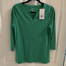 Kim Rogers Womens S Green Solid V-Neck 3/4 Sl...