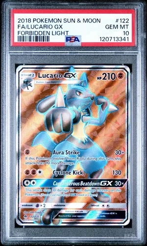 PSA 10 FA LUCARIO GX 2018 Pokemon SUN & MOON 122/131 FORBIDDEN LIGHT