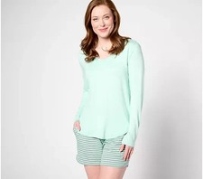  BC2170 MUK LUKS Cloud Knit Long-Sleeve Top and Shorts Set Size L