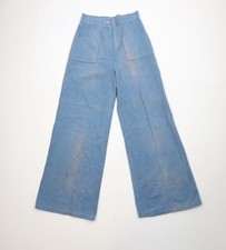 Vtg 60s 70s Streetwear Womens 27 Distressed Burlap Bell Bottoms Pants Blue USA