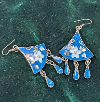 Alpaca Silver Dangle Earrings Flower Geometric Shapes 