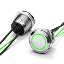 2 PCS Green Latching Push Button Switch 12v 24v 19mm 20A IP67 Waterproof