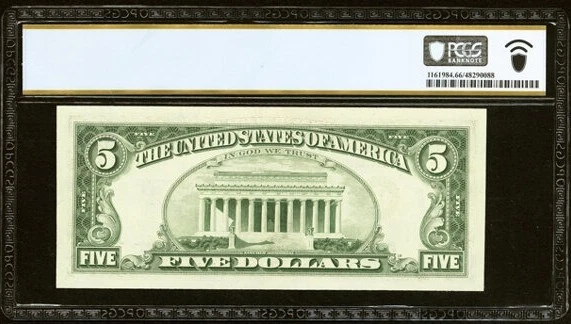 1981 $5 Federal Reserve Insufficient Inking of Third Printing Error Fr. 1976-D - Image 2 of 2