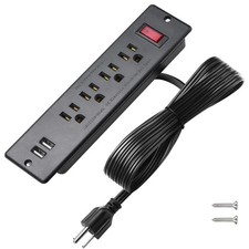 Mountable Power Strip Recessed with USB 4 Outlet 2 A, Black