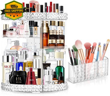 360 Rotating Makeup Organizer Adjustable Cosmetic Storage Holder Clear