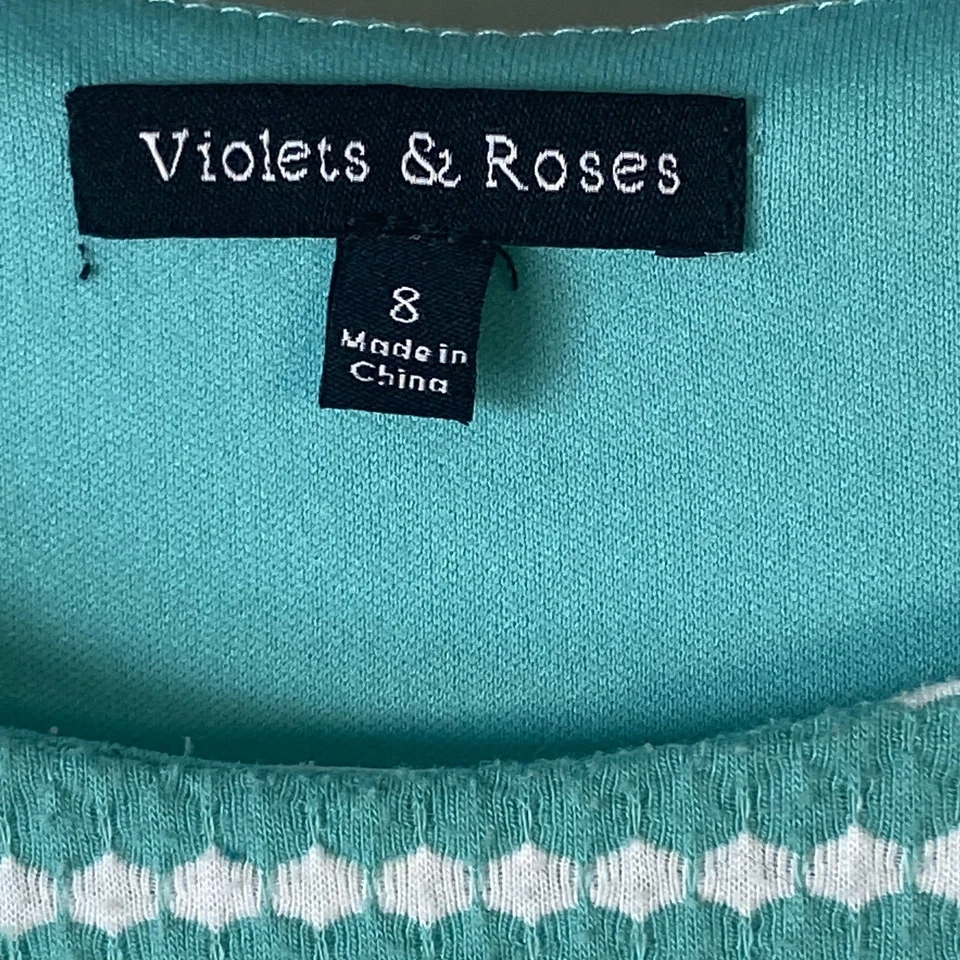 Violets & Roses Girls Green White Knit A-Line Dress 3/4 Bell Sleeves Size 8 - Image 3 of 3